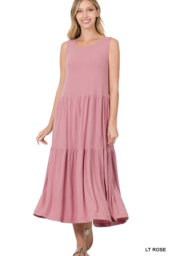 's Women & Plus Round Neck Sleeveless A-Line Ruffle Tiered Casual Sun Maxi Dress