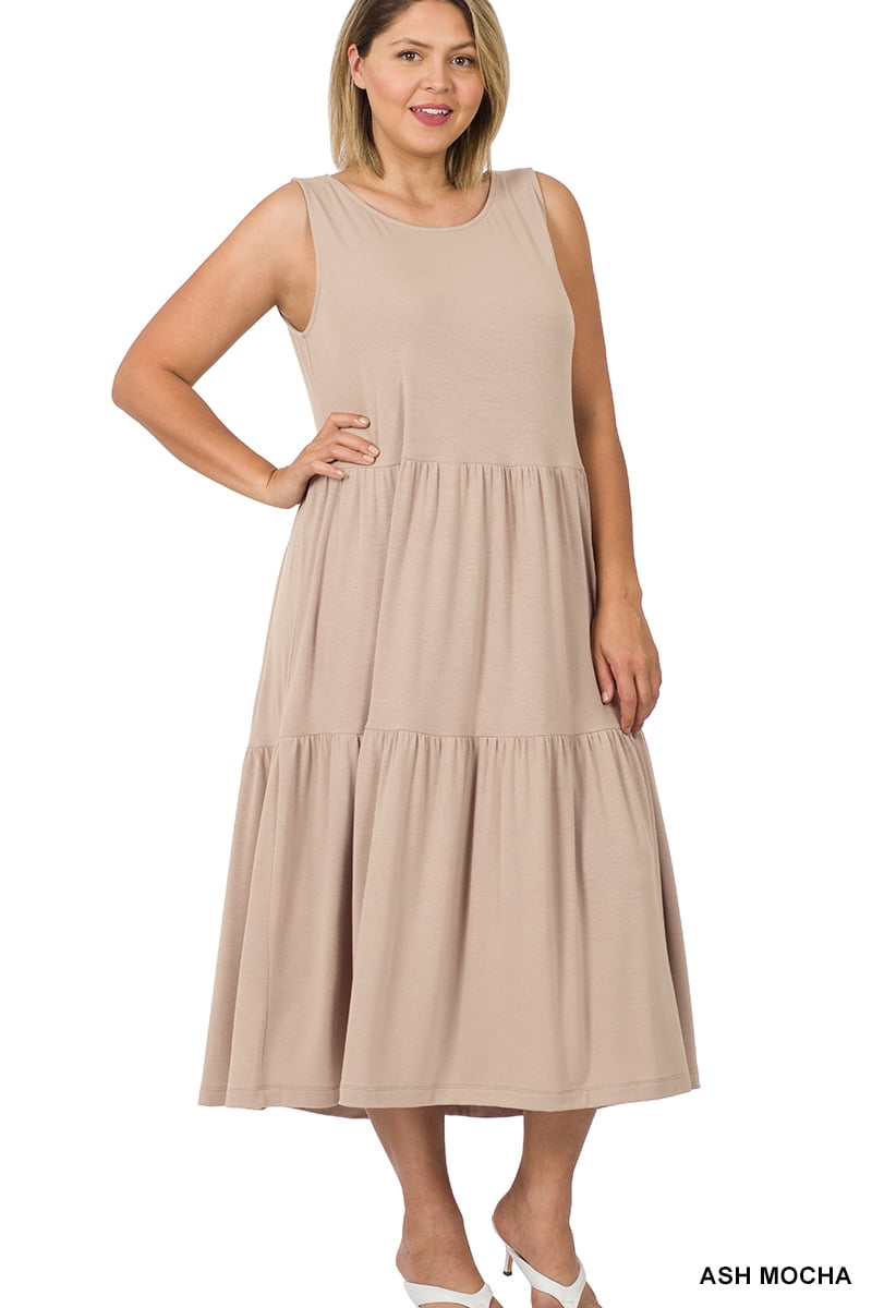 Zenana's Women & Plus Round Neck Sleeveless A-Line Ruffle Tiered Casual ...