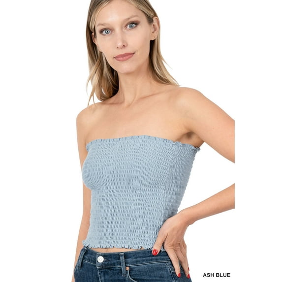 Zenana's Women Strapless Pleated Solid Colors Smocked Bandeau Sexy Tube Crop Tops (TheLovely)