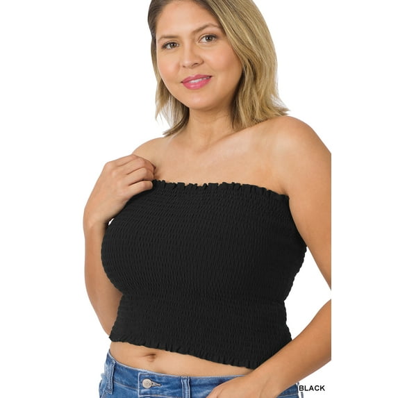Zenana's Women Strapless Pleated Solid Colors Smocked Bandeau Sexy Tube Crop Tops (TheLovely)