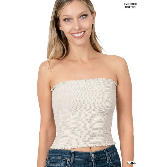 Zenana's Women Strapless Pleated Solid Colors Smocked Bandeau Sexy Tube Crop Tops (TheLovely)