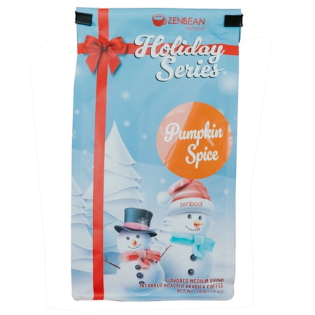 Zenbean Holiday Series Pumpkin Spice - Flavored Holiday Coffee, Medium Grind Infrared Roasted Arabica Coffee, Low Acid, with Rhodiola Rosea and L-Theanine, Makes 20 Servings, 12 Ounce Bag