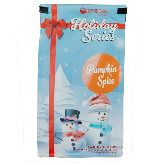 Zenbean Holiday Series Pumpkin Spice - Flavored Holiday Coffee, Medium Grind Infrared Roasted Arabica Coffee, Low Acid, with Rhodiola Rosea and L-Theanine, Makes 20 Servings, 12 Ounce Bag