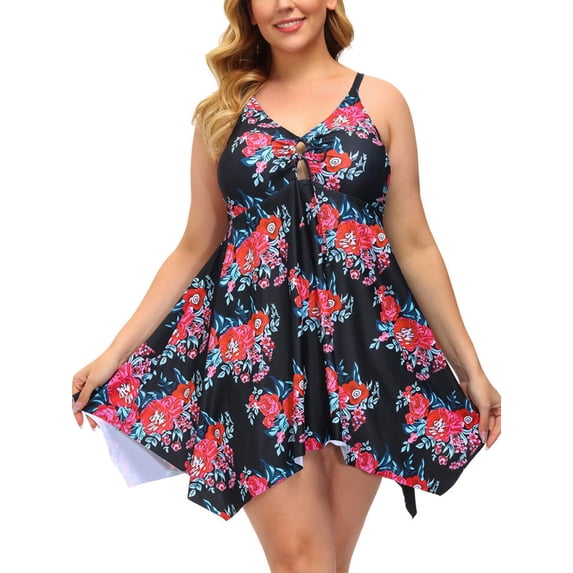Zenbeiele Women's Plus Size Tankini Boyshorts Swimsuit Flowy Swimdress Tummy Control 2-Piece Bathing Suit