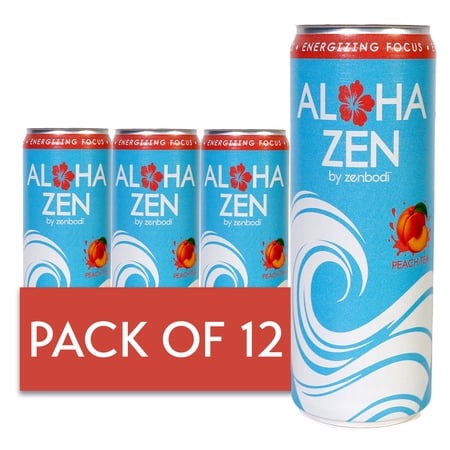 Zenbodi Aloha Zen Peach Tea - AWAKEN Functional Beverage - 12 oz (Pack of 12), No-Jitter Energy Drink, Contains L-Alpha GPC, Caffeine, and L-Theanine