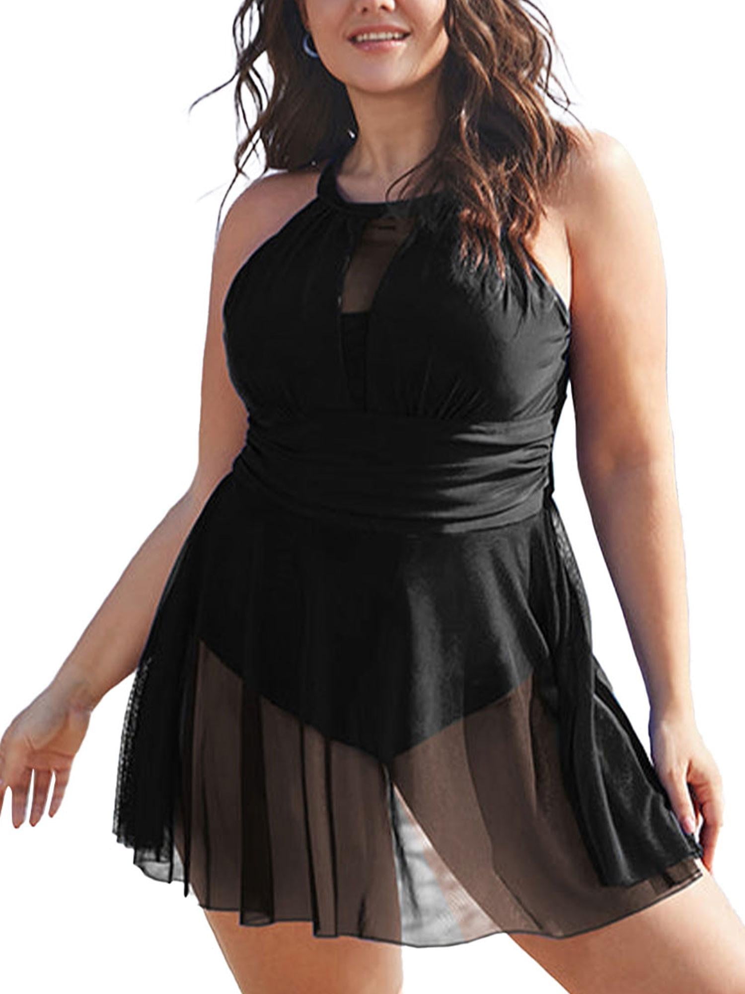 Zenbriele Plus Size One Piece Skirt Swimsuit for Women High Neck Halter ...