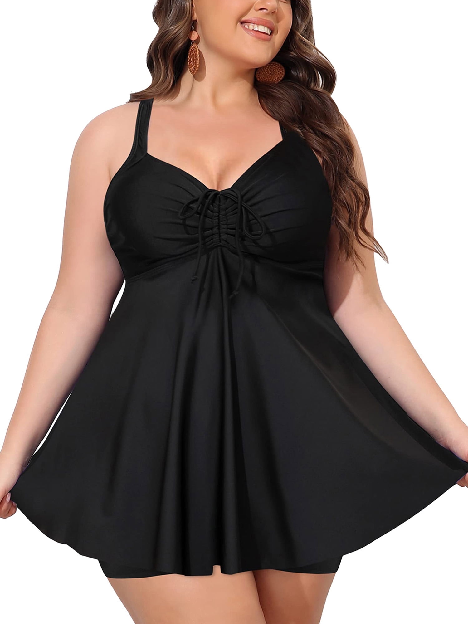 ROSE GAL Women's Plus Size Halter Backless Tankini Swimsuit Set With Boyshorts - Red, Size 1X - View #8