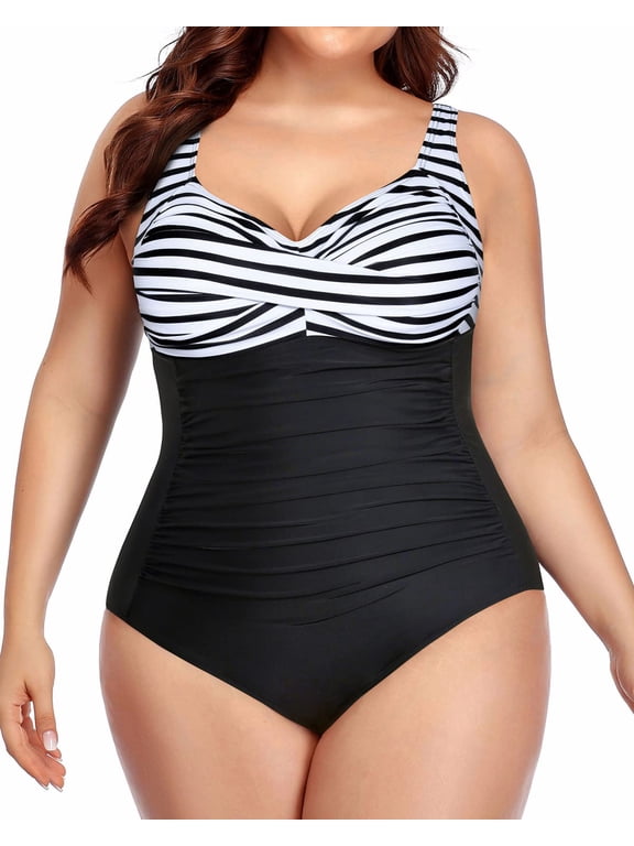 Womens Plus Size Ruched One Piece Swimsuits Tummy Control Bathing Suits Beach Swim Wear