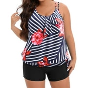 Zenbriele Womens Plus Size Two Piece Blouson Tankini Swimsuit Side Tie Swim Top Boyshorts Bathing Suits