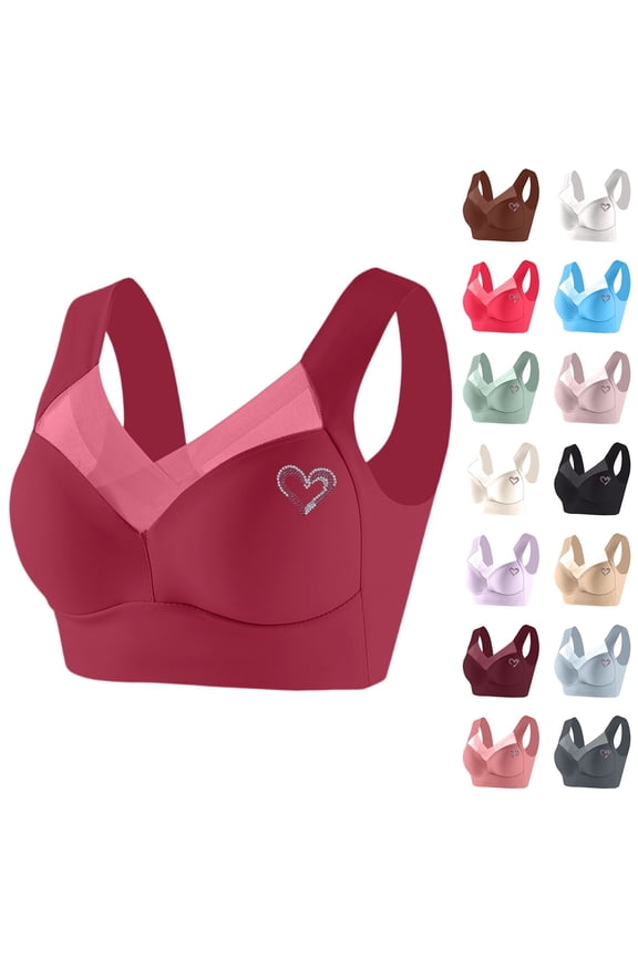 Zenchic Bra - Seamless Sexy Push Up Wireless Bra Posture Correcting Bra for Seniors Plus Size Ice Silk Sport Bras Black 48