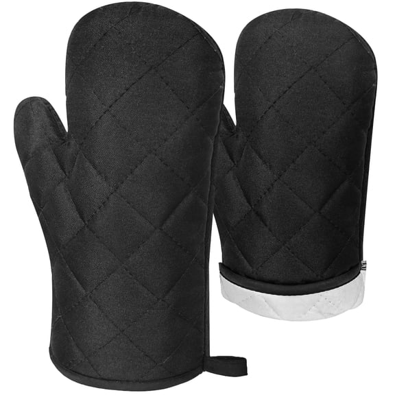 ZenClean Oven Mitts Set, Cotton Kitchen Gloves for Cooking Baking (Black)