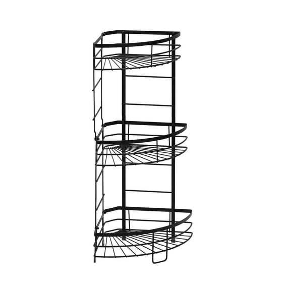 Zenco Divided 3-Shelf Metal Standing Bathroom Corner Shower Caddy, Black