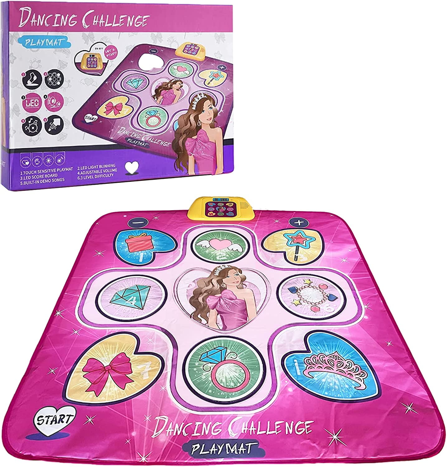 Zendure Dance Mat - Dance Mixer Rhythm Step Play Mat - Dance Game Toy Gift for Kids Girls Boys - Dance Pad with LED Lights, Adjustable Volume, Built-in Music, 3 Challenge Levels (3-12 Years Old)