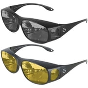 2 Packs Unisex HD Day Night Driving UV400 Sunglasses Fit over Glasses Anti Glare