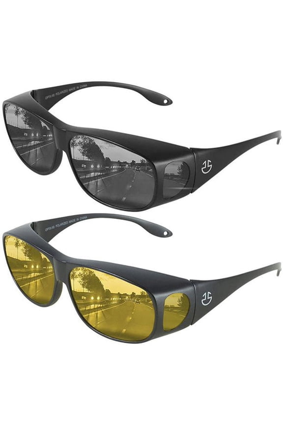 2 Packs Unisex HD Day Night Driving UV400 Sunglasses Fit over Glasses Anti Glare