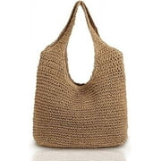 Zendure Hand-woven Soft Large Straw Shoulder Bag Boho Straw Handle Tote Retro Summer Beach Bag Rattan Handbag Khaki