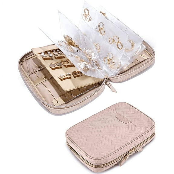 Zendure Jewelry Travel Organizer Case Transparent Ring Binder with 7 Pages, 0.56 lb, Pink