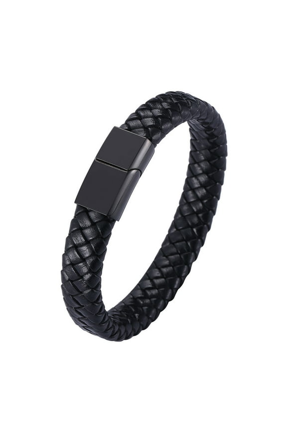 UISHUSO Men's Braided Genuine Leather Bracelet with Stainless Steel Magnetic Closure