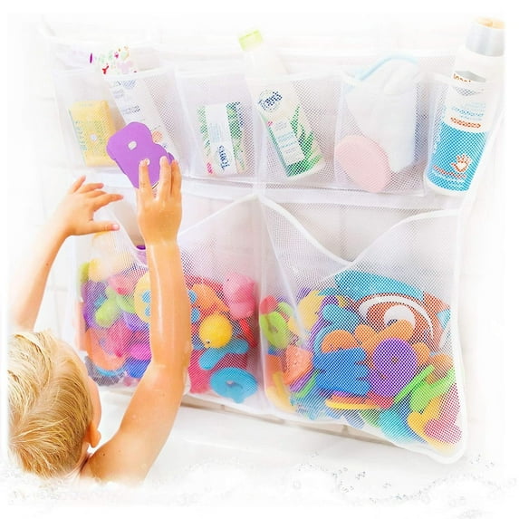 Zendure Really Big Bath Toy Storage for Baby Bath Toys, Hanging baby bath toy holder with Suction & Adhesive Hooks, 30"x23" Mesh Net Shower Caddy for Bathtub Toys & Hooks