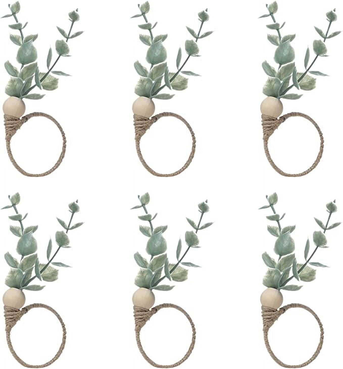 Zendure Rustic Eucalyptus Wooden Green Napkin Rings (6 Pack)