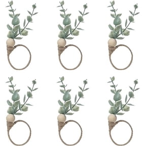 Zendure Rustic Eucalyptus Wooden Green Napkin Rings (6 Pack)