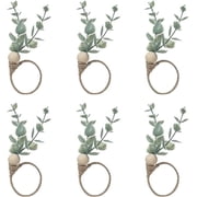 Zendure Rustic Eucalyptus Wooden Green Napkin Rings 6 Pack