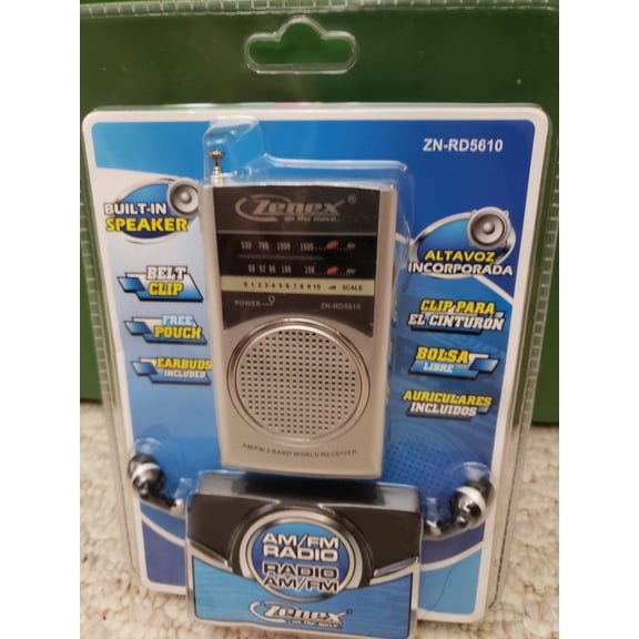 Zenex AM/FM Radio ZN-RD5610 Built-In Speaker belt Clip, Pouch Earbuds Telescopic Antenna
