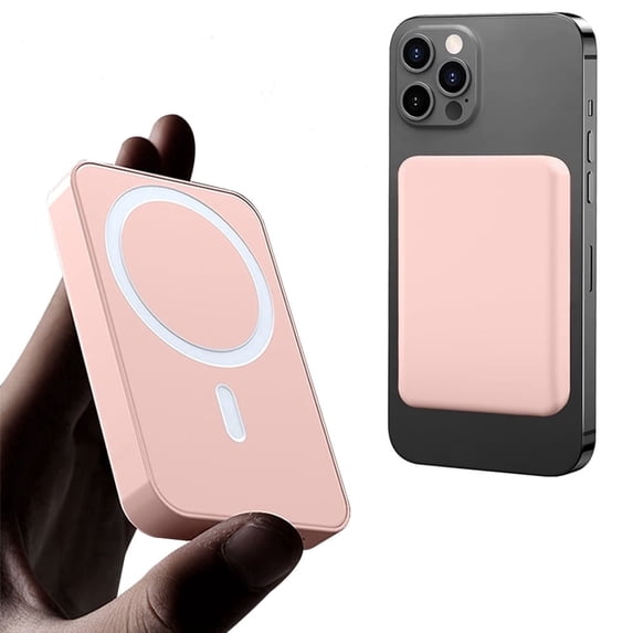 Hendoct 5000mAh Magnetic Wireless Portable Charger, Power Bank Compatible with iPhone 15/14/13/12 Series, Pink