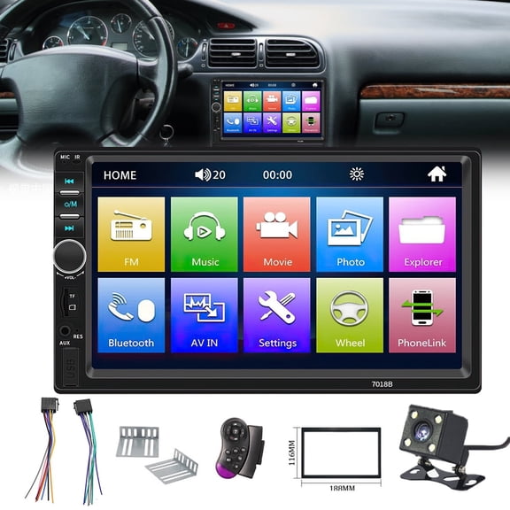 Hendoct Double Din 7" Touchscreen Car Stereo with CarPlay & Android Auto, Bluetooth FM Radio Receiver with Backup Camera