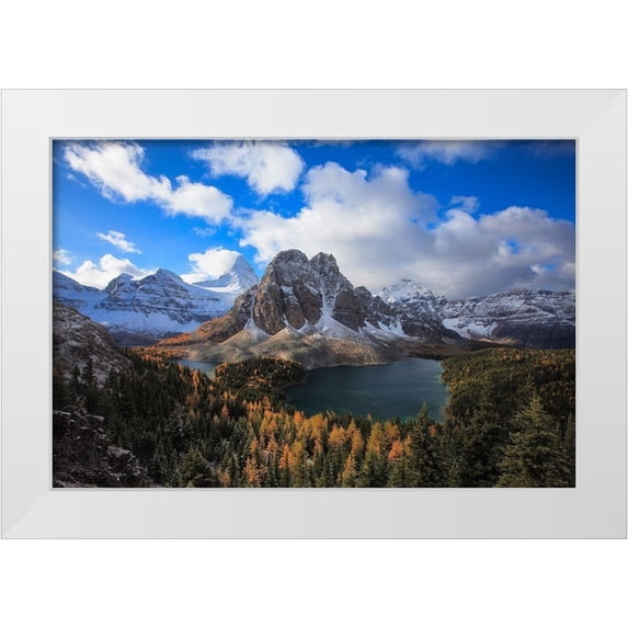Zeng, Hong 24x17 White Modern Wood Framed Museum Art Print Titled - Sunburst Peak Sunrise