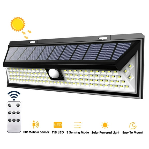 Zeng Solar Outdoor Lights, 118 LED Motion Sensor, 1000LM, Waterproof, for Garden Yard Garage