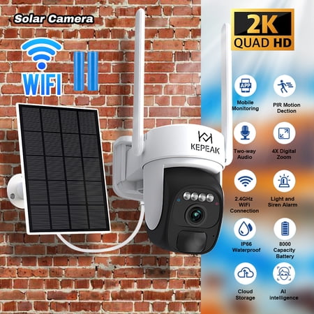 Zeng Solar Security Cameras Wireless WiFi,360°View 2K/3MP Camera with Smart Siren Spotlights