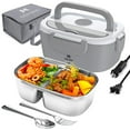thumbnail image 1 of Zeng Electric Lunch Box Food Heater, 2-in-1 Portable Food Warmer for Car & Home, Leak-Proof 304 Stainless Steel Container, 1.5L, Gray, 1 of 7