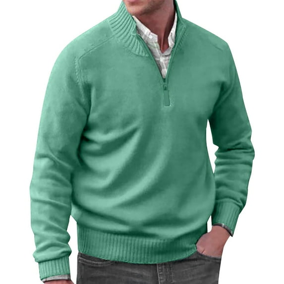 ZengYing Fall Sweater, Autumn Men's Solid Color Casual Loose V Neck Tight Pullover Sweater Green