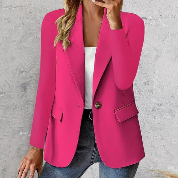 ZengYing Long Cardigans for Women, Women's Autumn and Winter Long Sleeved Button Solid Color Cardigan Small Suit Jacket Pink