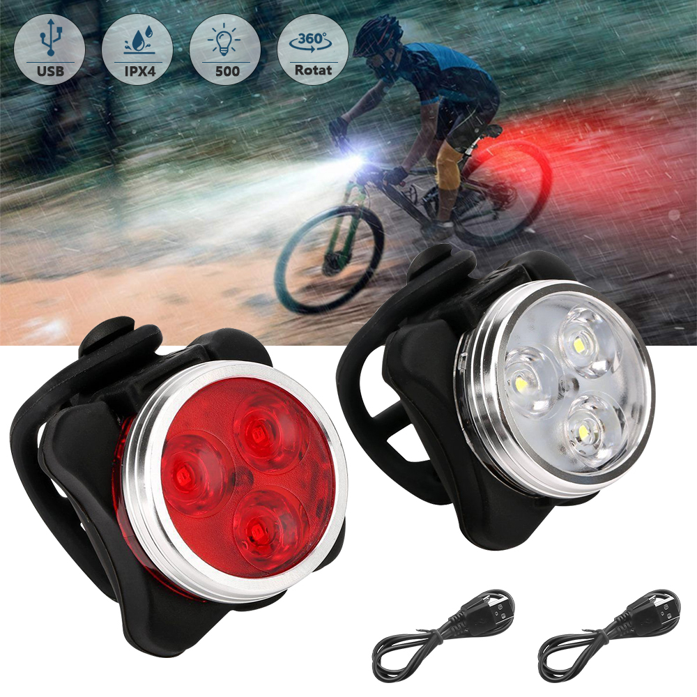 Zengest Bicycle Light Front/Rear Flashing Warning Bike USB Lamp Set Night Safety Cycling