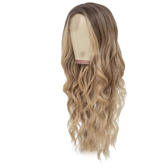 Zenghuiiii Frontal Closure Long Blonde Wavy Wig For Women Middle Part Curly Wavy Miniature Lace Wig Natural Looking Synthetic Heat Fiber Wig For Daily Party Use 26 Inch High Temperature Wire Wig