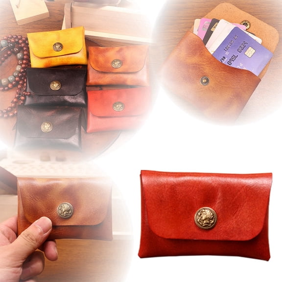 Lizheee Makeup Organizer Tote Small Handmade Retro Small Card Holder For Men And Women First Layer Cowhide Wallet Purse Business Card Holder