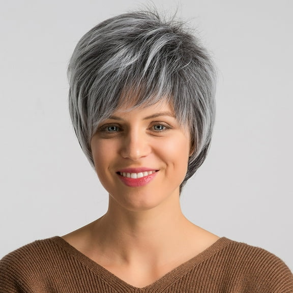 Zenghuiiii Transparent Lace Frontal Fashionable and fashionable women's silver white short straight hair wig