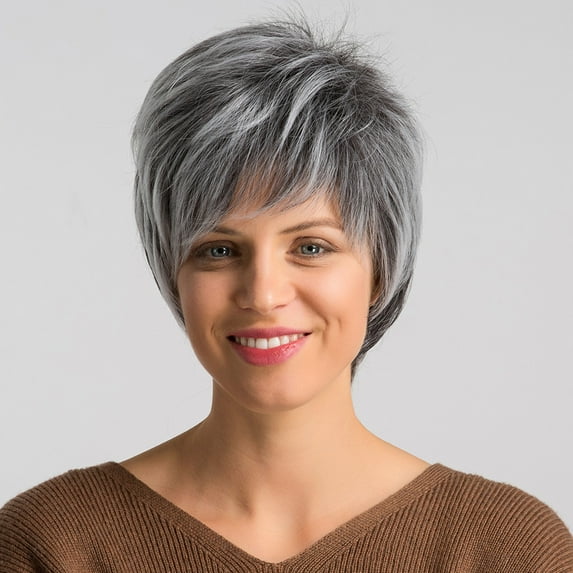 Zenghuiiii Transparent Lace Frontal Fashionable and fashionable women's silver white short straight hair wig