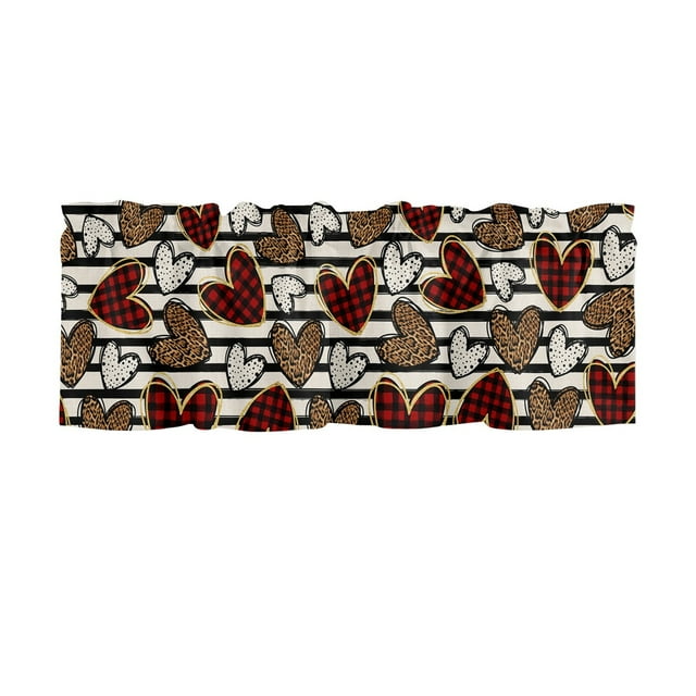 Zenghuiiii Valentine's Day Love Plaid Kitchen Curtain Fabric Light