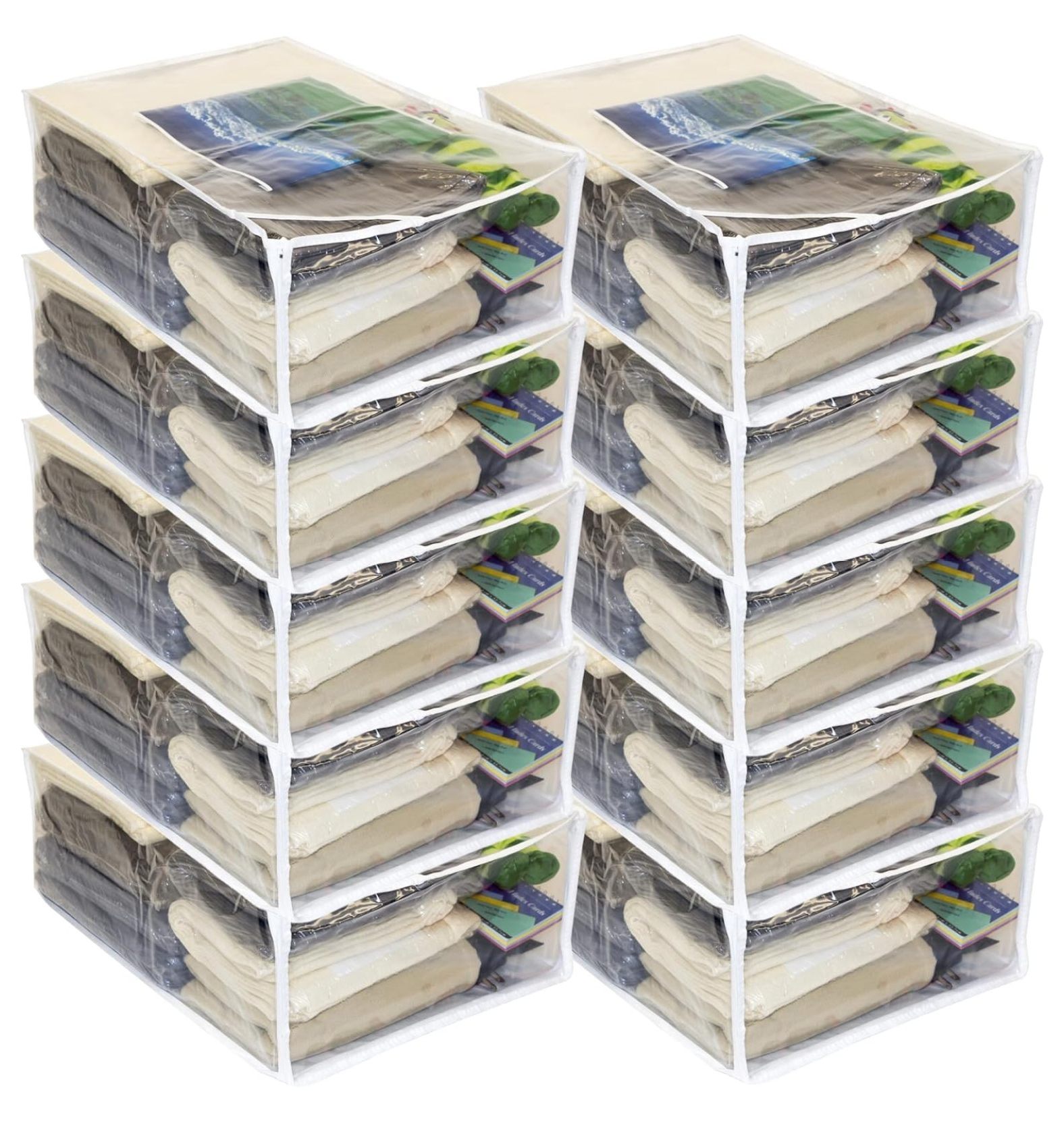 Zengpin 10Pack Clear Vinyl Zippered Comforter Storage Bags 13 x 19.5 x