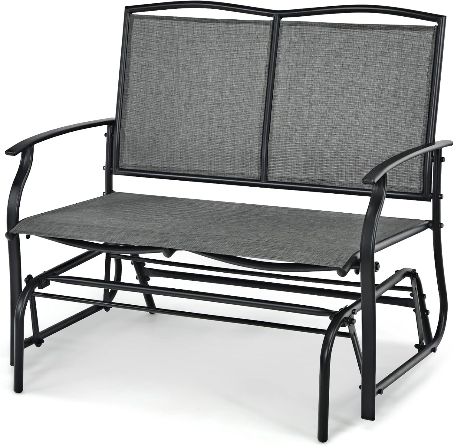 Gray Steel Frame 2-Person Outdoor Glider Bench with Arms
