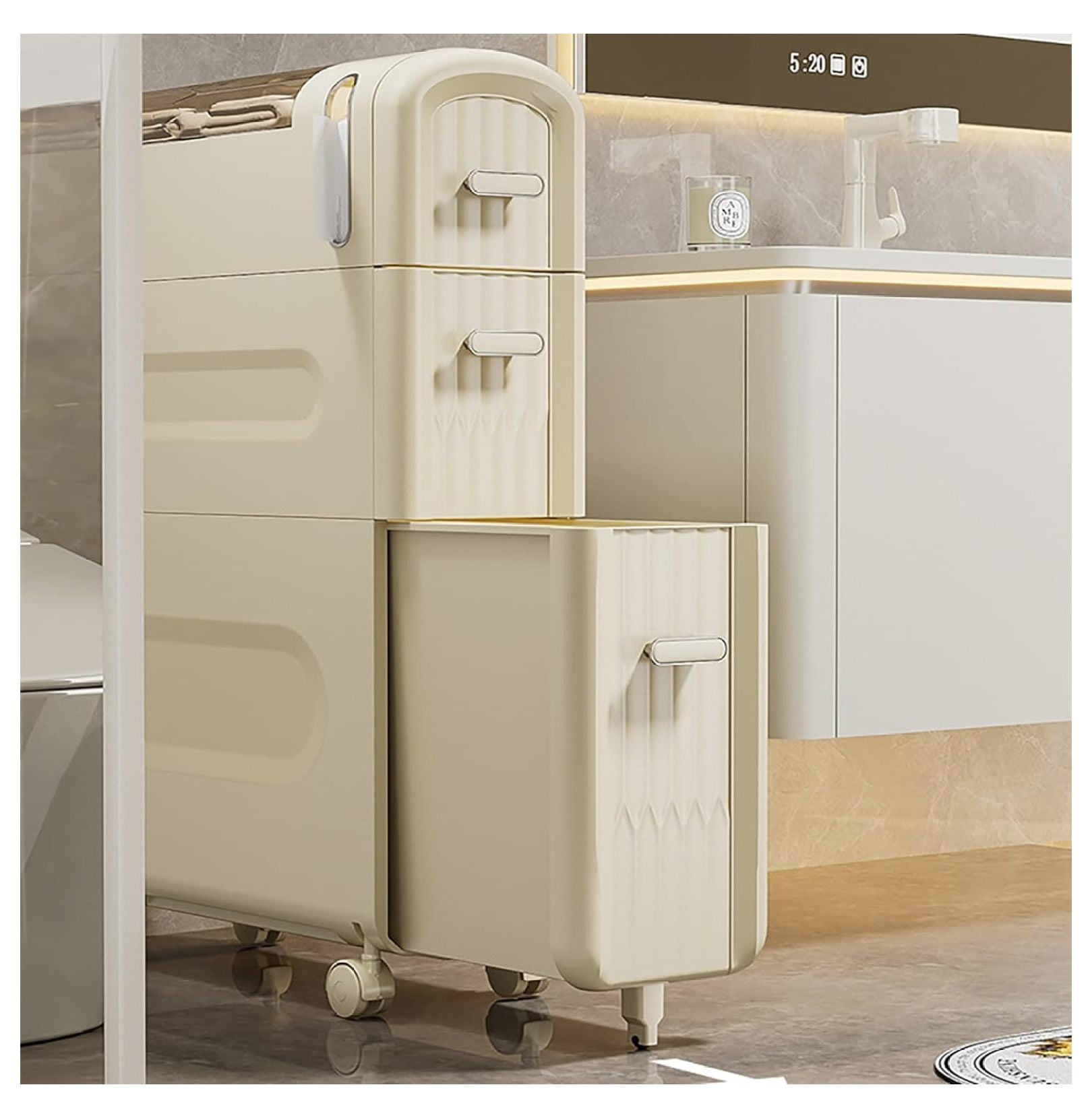 Zengpin 3-Tiers Narrow Storage Cabinet with Wheels, Slim Storage Cart ...