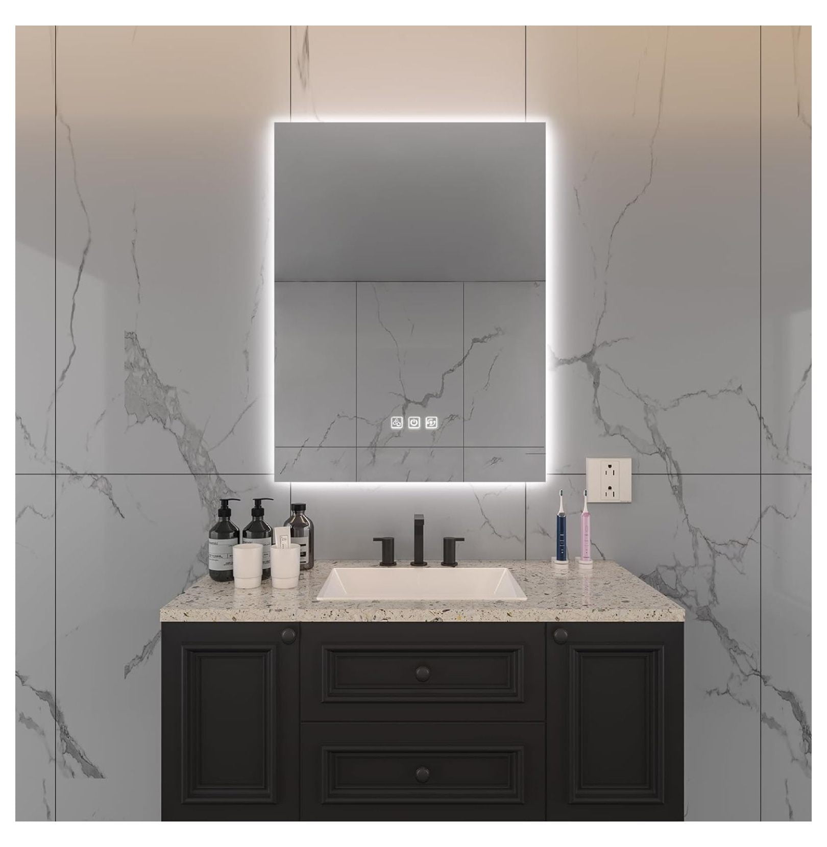Zengpin 32" x 24" LED Bathroom Mirror Bright Backlight, 5 Mins Defog ...