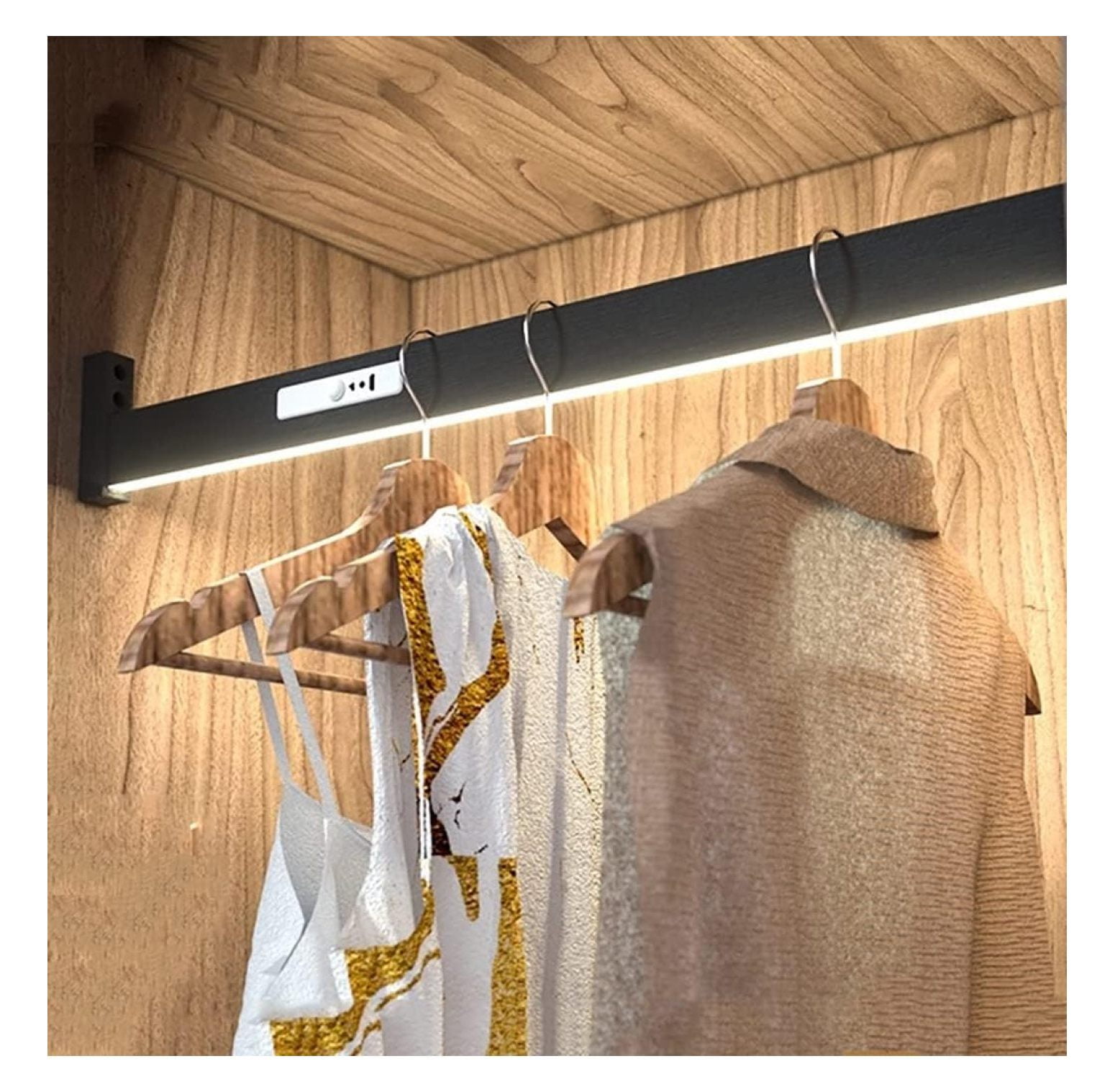 Rolling Clothing Rack with Wooden Shelf \u0026 1 Removable Hanging Rail -  Mahogany, image size:1550x1517