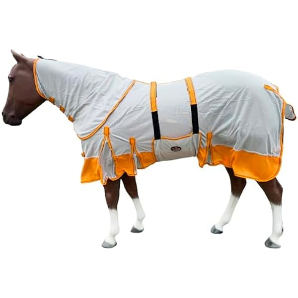 Zengpin 66" Inches Horse Fly Sheet with Neck UV Protect Mesh Bug Mosquito Summer White/Orange