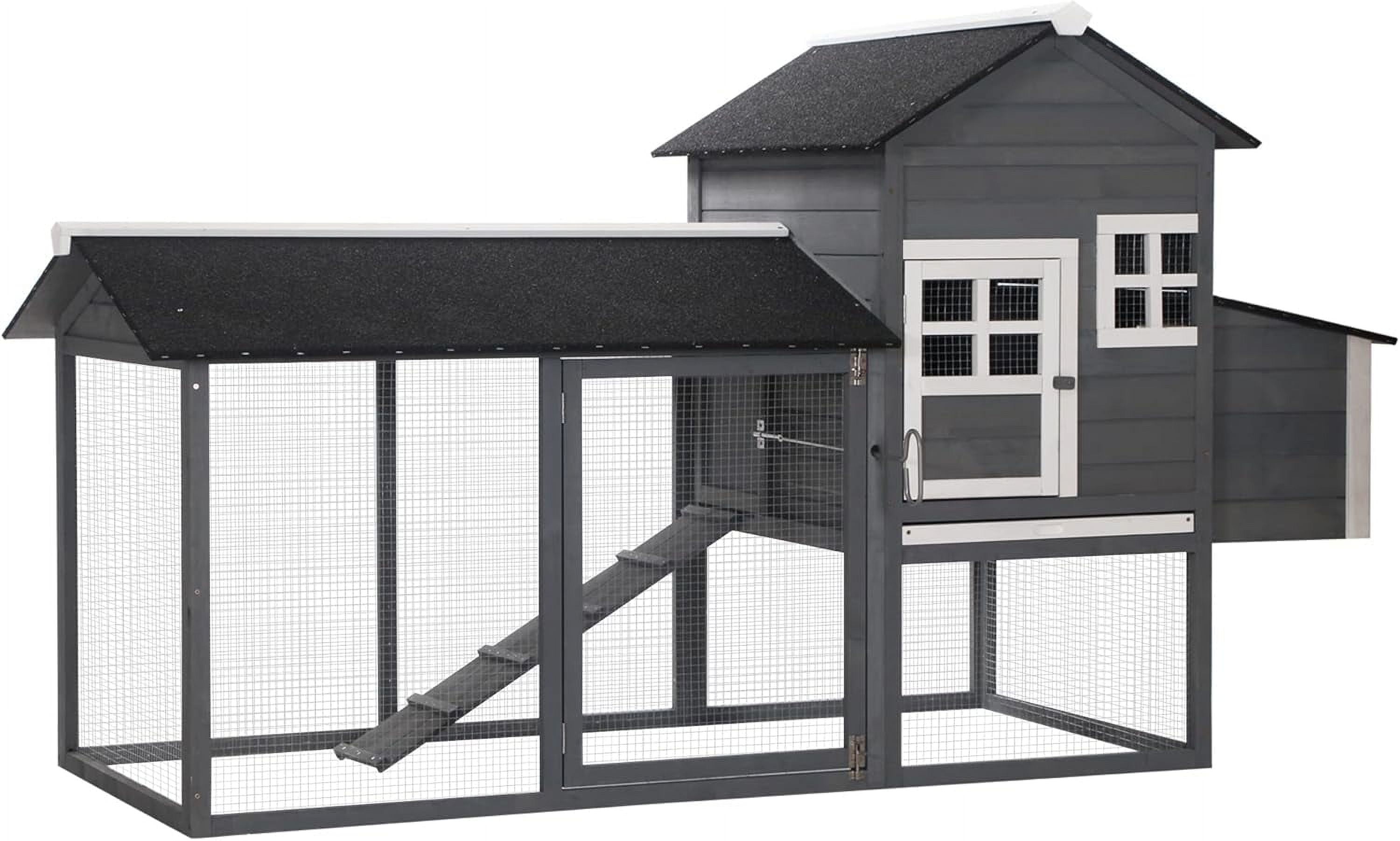 Gray Wooden Chicken Coop with Nesting Box and Run