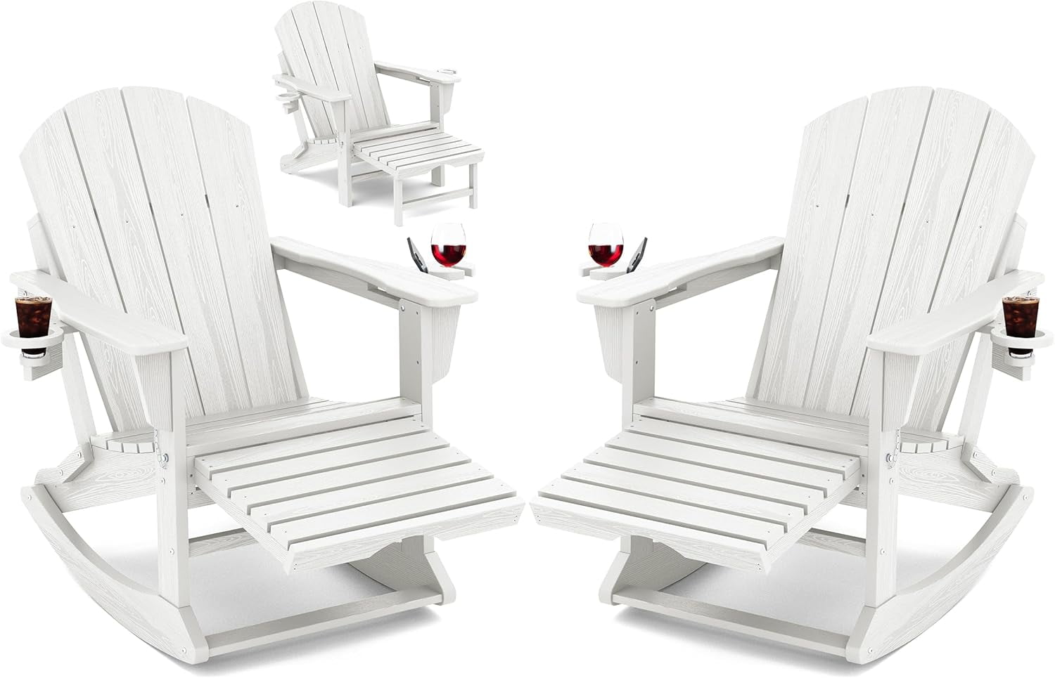 White Poly Lumber Outdoor Rocking Adirondack Chair Set