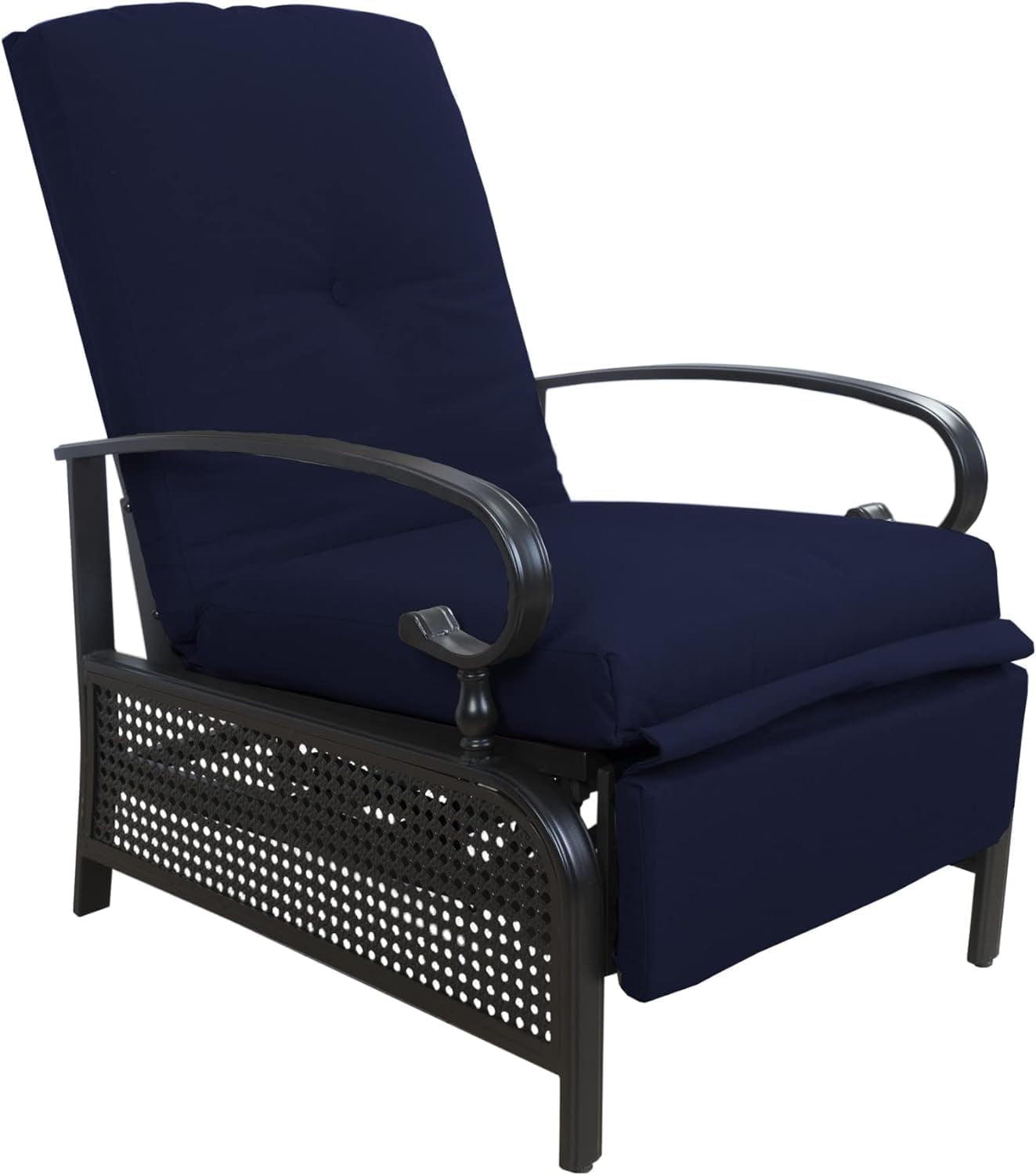 Navy Blue Cushioned Steel Outdoor Reclining Lounge Chair